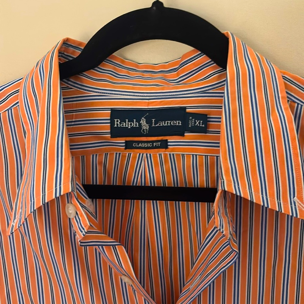 Ralph Lauren orange and blue striped long sleeve button down. Size XL